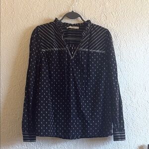 Black and White Ruffled Bib Collar Blouse